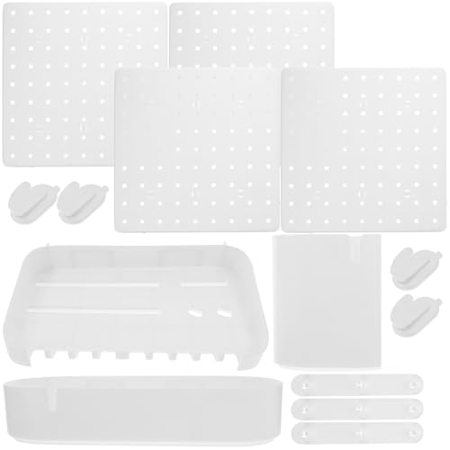 Panneau perforé mural blanc design épuré avec étagères ovales en ABS durable