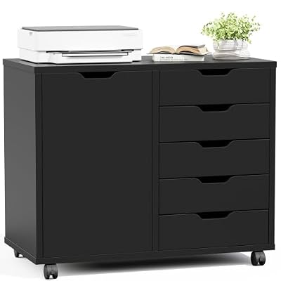 5-Drawer Office Storage Mobile File Cabinet with Door and Adjustable Shelf