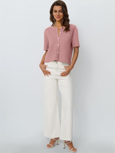 Image of LILLUSORY Short Sleeve Cardigan Sweaters for Women | Cropped Button Up, Summer 2026 Outfits, Y2K Fashion, Lightweight Knit, Versatile layering for work, casual & going out