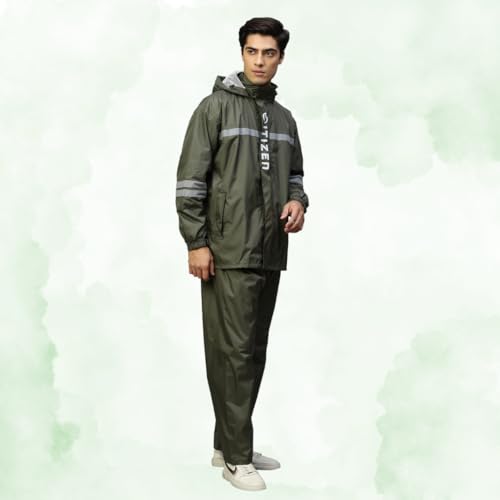 Image of Citizen Raincoat for Men with Adjustable Hood, Waterproof Pant and Carry Pouch | Reflective Strips Standard Length| Double Layered Tapping Rubberized Fabric | Durable & Lightweight Rainsuit