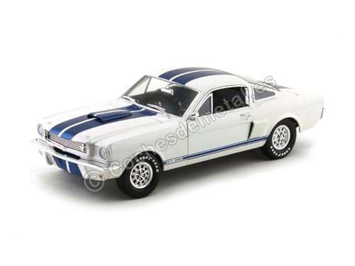 Shelby Collectibles SC160 1966 Ford Shelby Mustang GT 350 White with Blue Stripes 1-18 Diecast Car Model