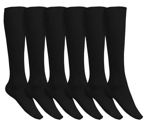 Women's Trouser Socks, 6 Pairs, Opaque Stretchy Nylon Knee High, Black