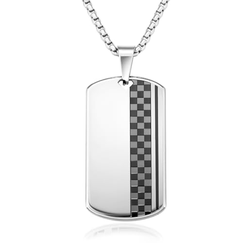KRKC&CO Herren Dog Tag Anhänger Kette, Dogtag Hundemarke Erkennungsmarke, Quadratischer Anhänger, schwarze Edelstahl Kette 2mm, Geburtstag Geschenk für Männer Jungs, verstellerbare Länge 56/61cm
