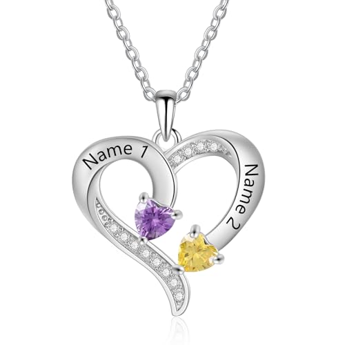 Collar personalizado con nombre de corazón con piedra natal para mujer, collar personalizado para mamá abuela con 2-4 nombres, collar de piedra natal para mamá, abuela, esposa, regalos para cumpleaños