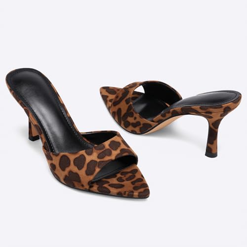 Image of Riekhany High Heel Mules for Women Slip On Open Pointed Toe Classy Patent Leather Stiletto Pumps Formal Slingback Mule Sandals Dress Walking Shoes