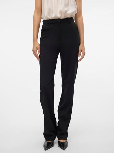 VERO MODA Legere Stoffhose Elegante Damen Stretch Culotte Gerade Business Pants, Farben:Schwarz-2, Größe:XL / 34L, Z-Länge:L34