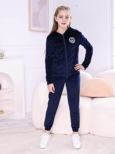 V.&Grin Girls Tracksuit 2 Piece Outfit Velour Zip Up Hooded Sweatshirt And Athletic Sweatpants Clothes Kids Jogger Set #TOP1