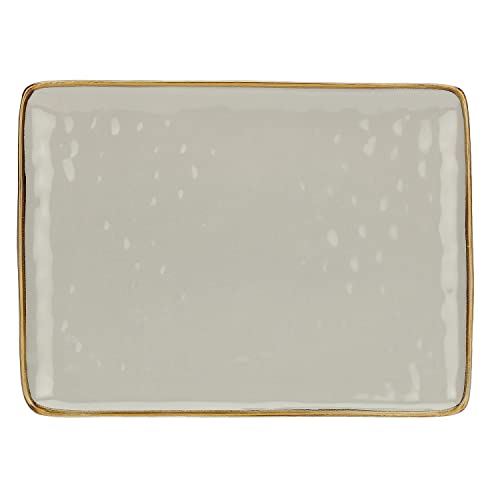 Rose & Tulipani, Vassoio Rettangolare Grigio Perla Con Bordo Dorato In Ceramica Decorata, Linea Concerto, 36X26.6 Cm