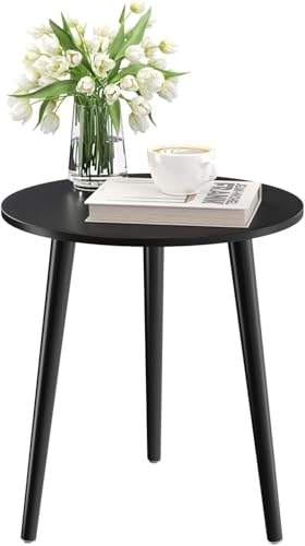 Image of End Table Wooden Side Table Foldable Round Shaped Side Table /Tea Coffee Breakfast Table Modern Living Room,or Apartments (Full Black)