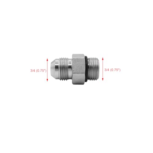 Image of (2-PACK) 6400-08-08-O Hydraulic Hose Adapter Fitting 1 /2 inch Male JIC 37 Flare (3 /4 inch-16UNF) x 1 /2 inch Male O-Ring Boss (3 /4 inch-16UNF) SAE Straight Pipe Joints Tube Connector Carbon Steel