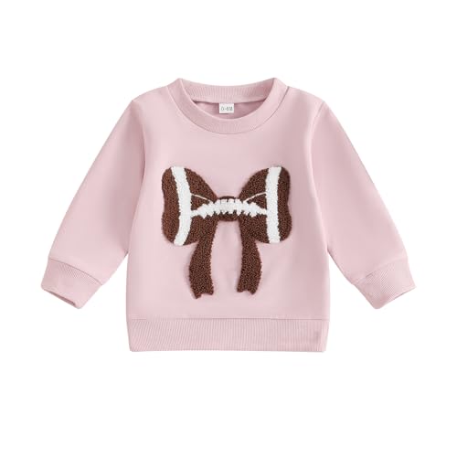 Image of Karuedoo Toddler Baby Girl Football Outfit Football Bow Embroidery Crewneck Pullover Sweatshirt Long Sleeve Shirts Fall Tops