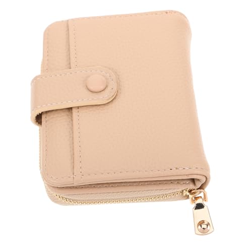 Women Short Wallet Compact Accordion Card Holder Multi-card Slots Fashionable Pu Grain Design for Everyday Use Beige