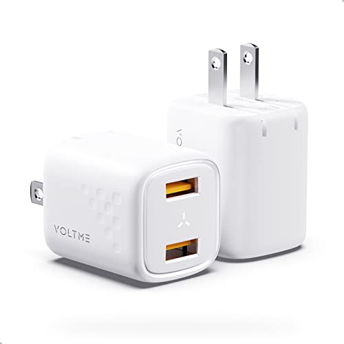 VOLTME USB Charger, 2-Pack Dual Port 12W Wall Charger with Foldable Plug, 2.4A 5V USB Charging Block for iPad/iPhone 12/11/XS/X/8/8Plus/7/6S/6S Plus, iPad, Galaxy S22, HTC, Google Pixel