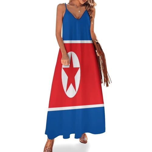Robe bretelles maxi d'été avec col V bleu imprimé et taille élastiquée