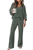 RUMIA Fall Outfits for Women 2025 Two Piece Lounge Sets Sweater Pant Sets Travel Green XL