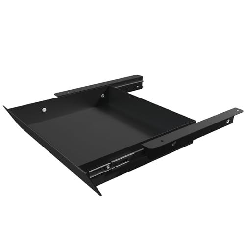 Image of Under Desk Mounted Sliding Drawer with 60 Degree Tilt Panel to Pull Out, 15'' Long & 9'' deep Large Storage Organizer for Sit Stand Workstation