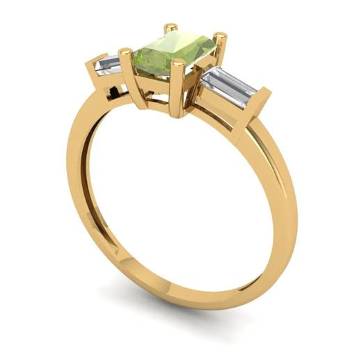 0.8 tcw Emerald Cut Engagement Ring for Women, 14K Solid Gold, Yellow Gold, Three-Stone Natural Peridot Bridal Anniversary Promise Ring2