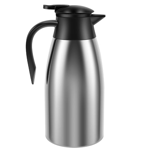 2L Thermal Coffee Carafe, Stainless Steel Insulated Coffee Pot with Press Button Top, Vacuum Insulated Coffee Carafe, Leak Proof Coffee Jug with Handle for Hot and Cold Drinks, Coffee, Tea, Beverage