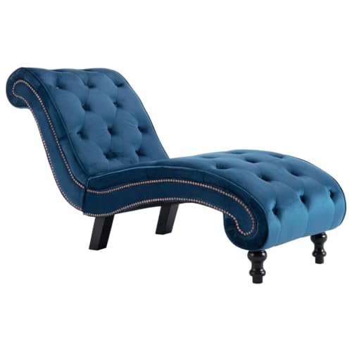 vidaXL Diván Chaise Longue Terciopelo Diseño Estilo Vintage Retro Elegante Clásico Sillón Relax Botones Tumbona Relajación Ergonómica Azul Salón Sala