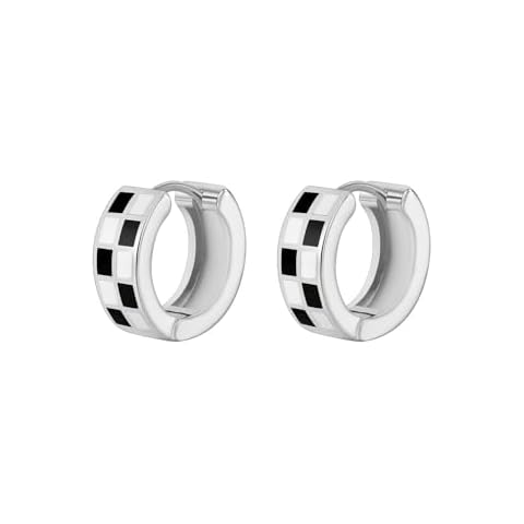 Luxury Checker Small Hoop Earrings for Women Dainty 14K Gold Plated Round Circle Huggie Hoops Hypoallergenic Hooped Fashion Trendy Jewelry Christmas Gifts (Silver) Cover