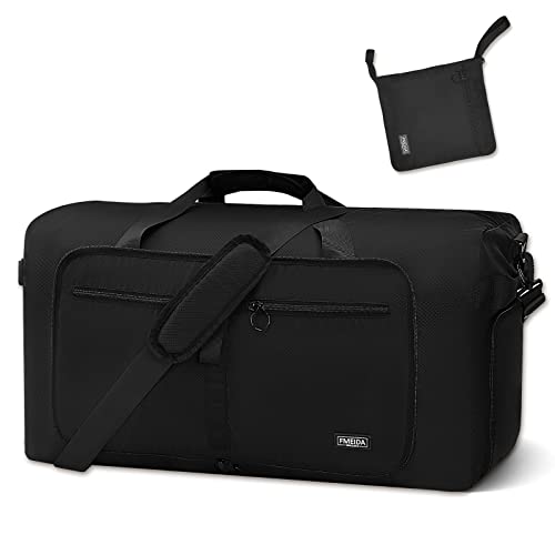Fmeida Bolsa de Viaje Grande 65L con Compartimento para Zapatos, Plegable Bolsa Viaje Impermeable Ligera Bolsas de Viaje para Hombre y Mujer - Negro Cover