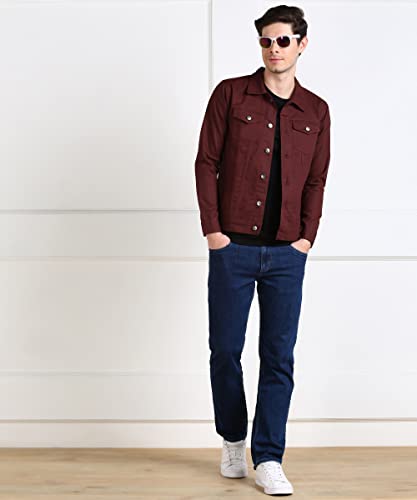 MONTREZ Men Red Denim Jacket Maroon - Image 6