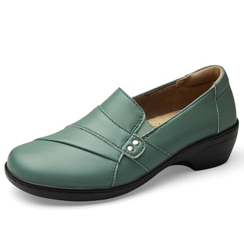 KORDAL Women's Comfortable & Lightweight Green Leather Loafers Slip-Ons Stylish