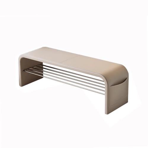 Banco de almacenamiento blanco con zapatero acolchado para entrada, elegante acolchado de cuero, perfecto para zapatos, diseño que ahorra espacio, ideal para nización en casa
