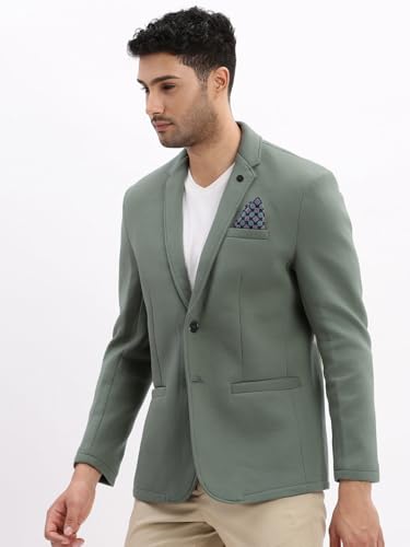 Image of SHOWOFFFF Men Solid Single Breasted Casual Blazer | Notched Lapel Full Sleeves Cotton Blazer for Mens | Slim Fit Regular Length Blazer for Men's