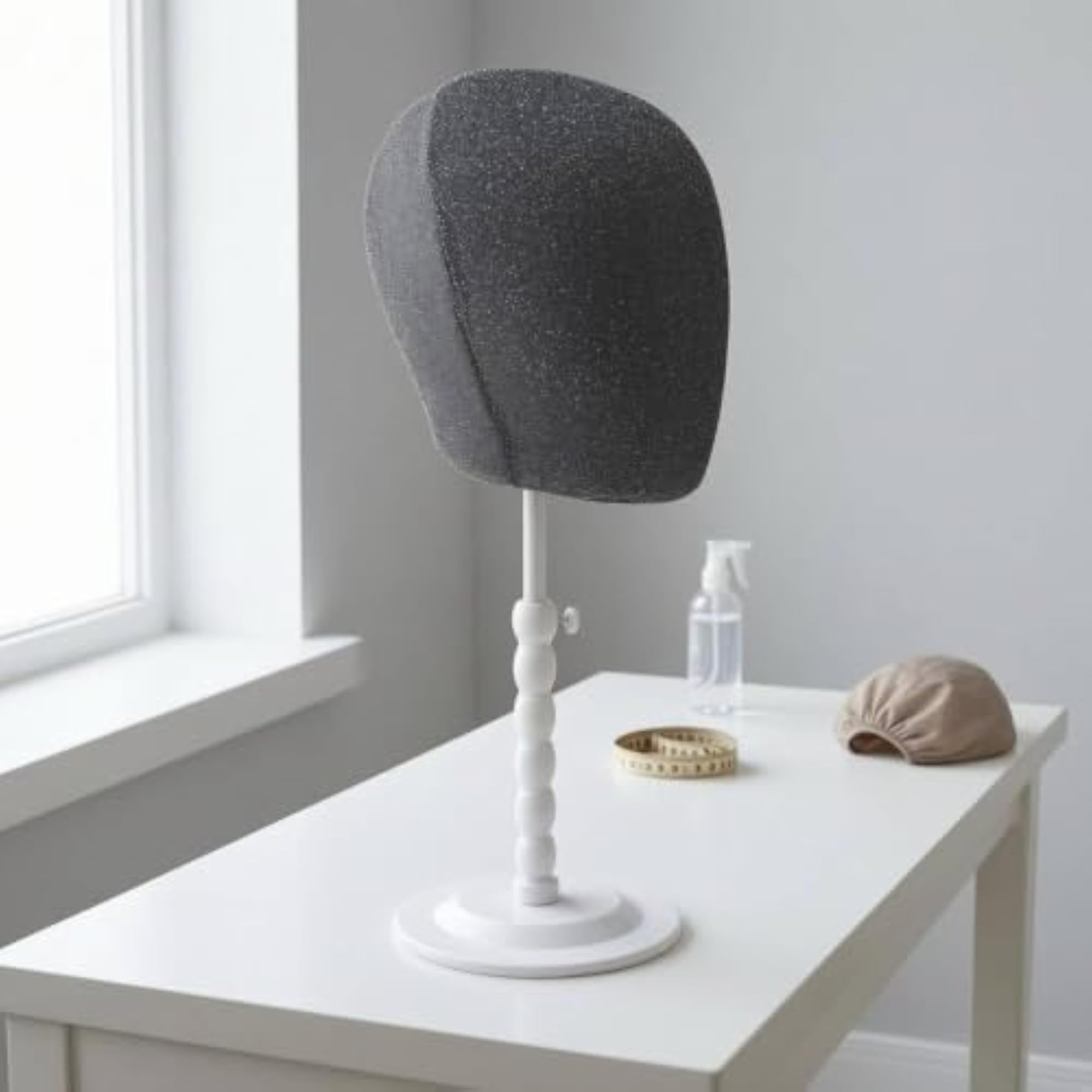 Vertical Pole Adjustable Hairpiece Stand, ABS Base