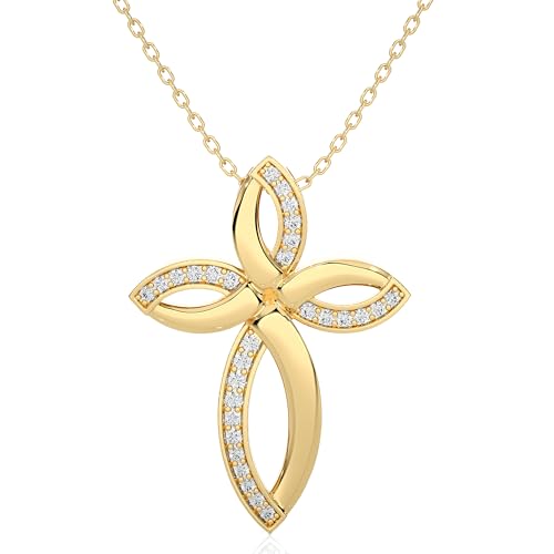 1/4 Carat Diamond Cross Pendant Necklace for Women in 14k White or Yellow Gold (F-G, SI2-I1, cttw) with 18 Inch Silver Chain and Lobster Claw