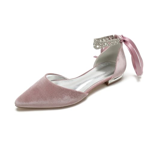 Wedding Shoes Women's Bridal Flat Shoes Pointed Toe Dress Bridal Pearl Flats 1.5Cm