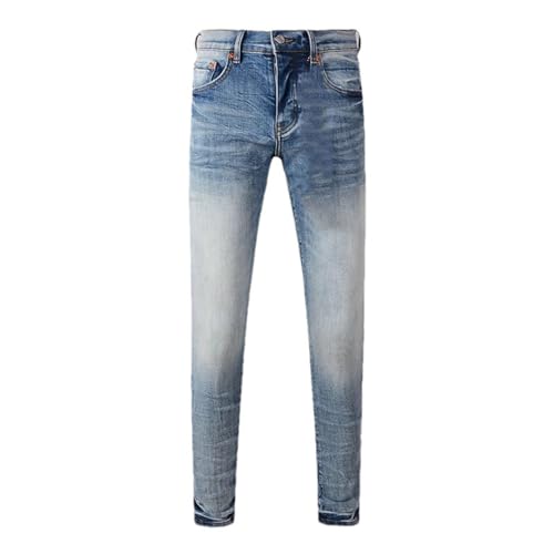 Mnjyihy Men Blue High Street Distressed Jeans High Stretch Skinny Button Fly Straight Leg Ripped Jeans Pants