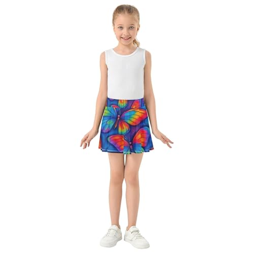Athletic Shorts for Girls Skorts Tennis Skirts for Kids Rainbow Pleated Psychedelic Butterflies Red Blue 3t3