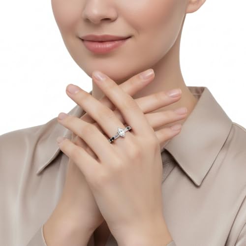 Image of 925 Sterling Silver Marquise Cut Simulated Diamond Vintage Classic Engagement Ring Wedding Band Matching Jewelry for Women, Promise Ring Set US Size 4-12