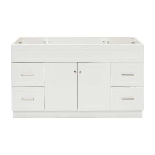 ARIEL 60" Inch White Single Bathroom Vanity Base Cabinet | 2 Soft-Closing Doors & 4 Full Extension Dovetail Drawers | 2 Enclosed Storage Shelves | Built-in Toe Kick | Satin Nickel