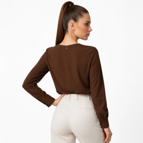 Image of BLACKSMITH Long Sleeve Key Hole Neck Formal Office Shirt for Women | Women Stylish Western Tops