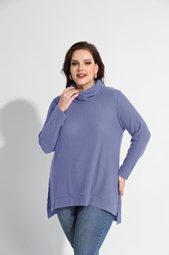 Image of RITERA Women's Plus Size Waffle Tops Long Sleeve Turtleneck Sweater Shirts Knit Tunic Oversized Casual Pullover Blouse XL-5XL