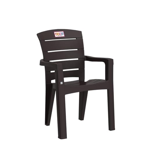 Image of AVRO FURNITURE Plastic Armchairs, Set of 2, Solid Back, Matt Finish, Strong & Sturdy Use for Home, Living Room & Dining, 200kg Capacity, Easy to Clean, 60D x 58W x 90H cm, 3 Year Guarantee, W.Brown
