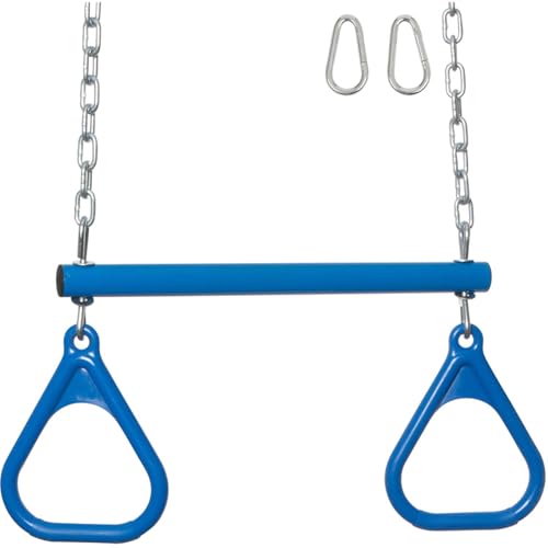 Swing Set Stuff Inc. Trapeze Bar with Rings and Uncoated Chain Playground Equipment, Blue