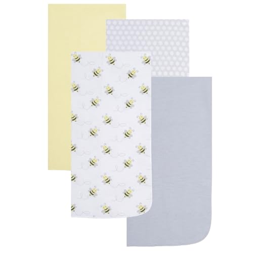 Image of EVERYDAY KIDS 4 Pack of Soft Flannel Receiving Baby Blanket Set for Girls and Boys; Yellow and Gray Baby Swaddle Blankets with Bumble Bee and Honeycomb Designs for Newborn Baby Girl or Boy Nursery