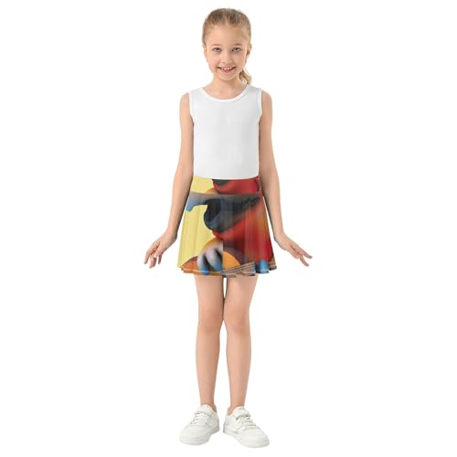 Athletic Shorts for Girls Skorts Toddlers Tennis Skirts Cute School Skirt Cheerful Cartoon Parrot Yellow 3t3