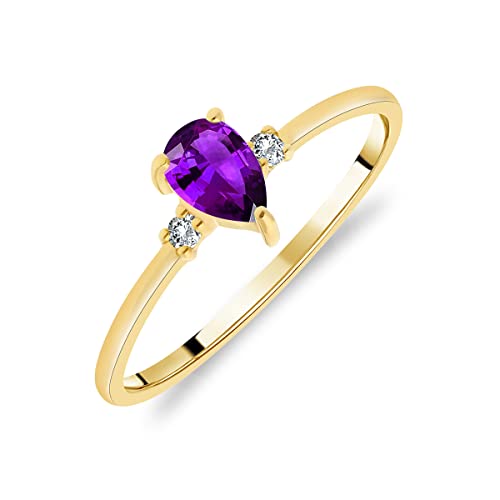 Bague Solitaire pour Femme en Or Jaune 375/1000 sertie Améthyste naturelle et Diamants