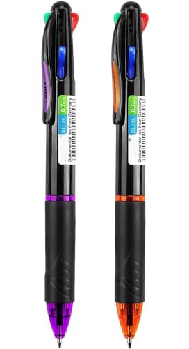 Image of worison Baile 2 Pc Multicolor Ballpoint Pens 4-In-1, 0.7Mm Colored Retractable Ballpoint