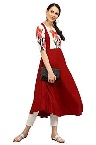 Image of Women's Crepe A-Line Printed Kurti(ALC9121CHRY1 Cherry X-Small)