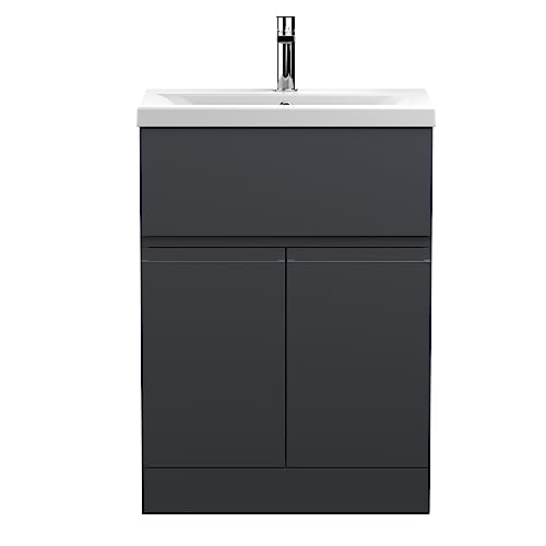 Image of Hudson Reed URB1403A Urban Modern Bathroom Floor Standing 2 Door 1 Drawer Bathroom Vanity Unit & Mid-Edge Ceramic Basin, 600mm, Soft Black