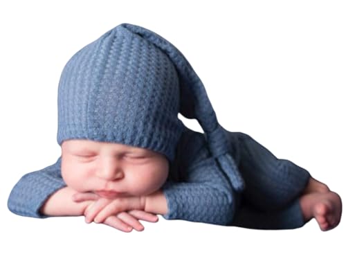 Image of Fashion Newborn Boys Girls Baby Photo Shoot Props Outfits Crochet Clothes Long Tail Hat Pants Photography Props
