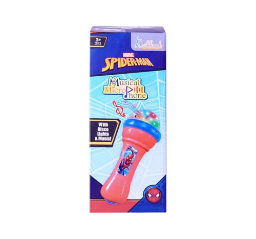 Image of Spiderman Musical Karaoke Microphone for Kids with Rotating Disco Lights & Projector - Educational Musical Toy for Boys & Girls 3+ Years, Sound Effects, Battery Operated