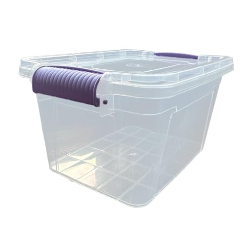 METALLIC TURTLE Clear 3.5L Plastic Storage Boxes with Purple Clip Locked Handles Stackable Nestable Lightweight Space Saving Strong Container for Home and Office