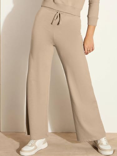 Image of Vogaan Women's Cotton Blend Wide Leg Pants | Drawstring Waist Casual Solid Track Pants for Women